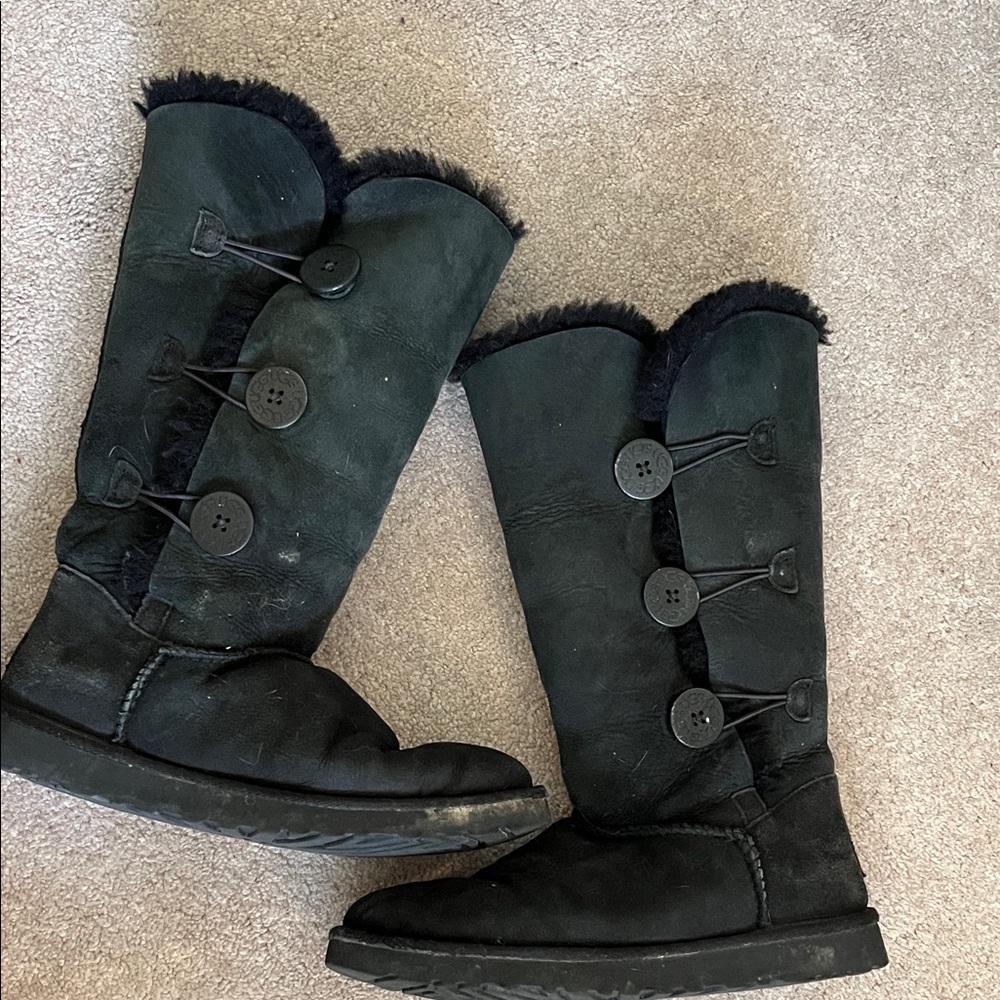 UGG Bailey Black 3-Button-Front Shearling Tall Winter Boots